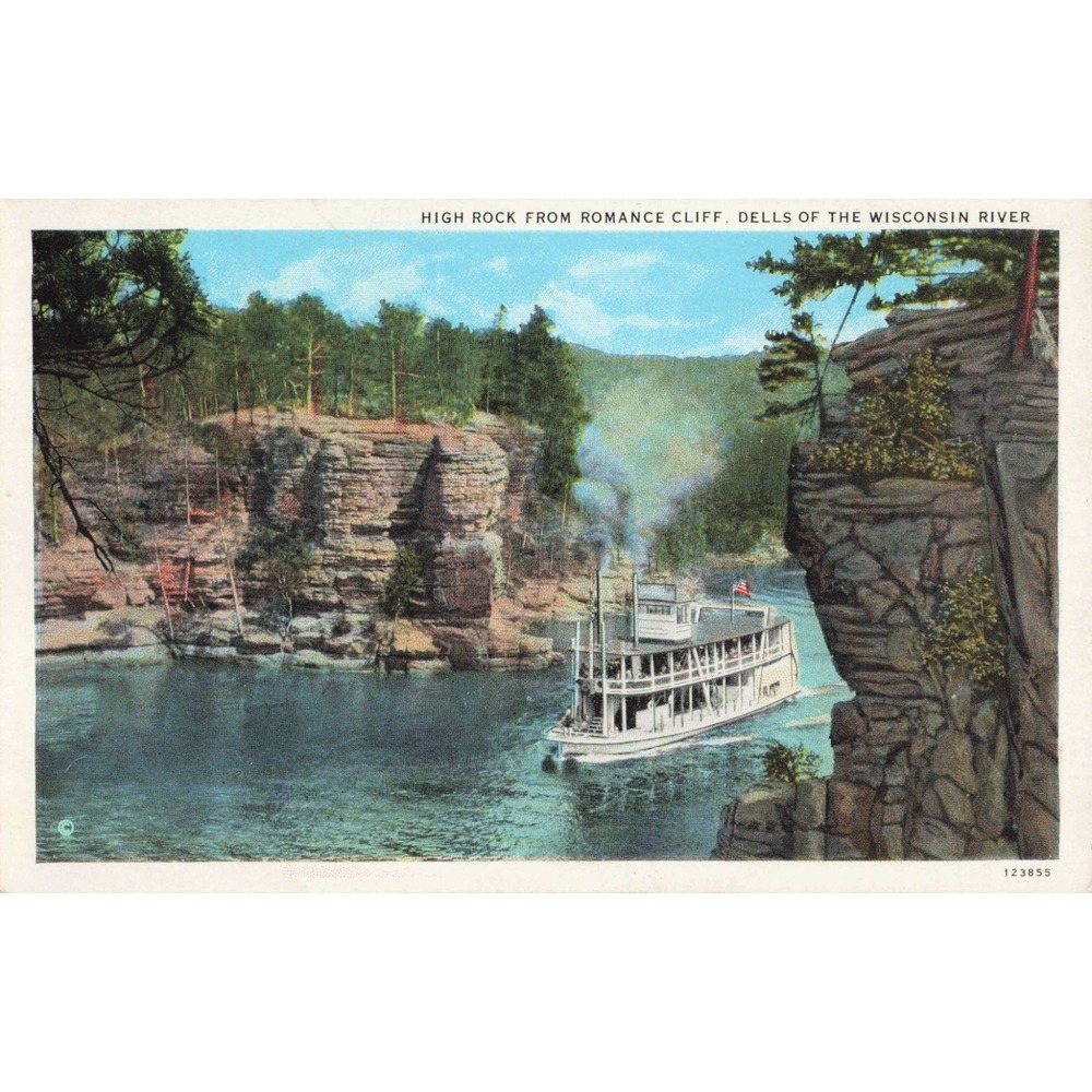 Vtg Linen Postcard High Rock Romance Cliff Dells Wisconsin River 123855 - Picture 1 of 2